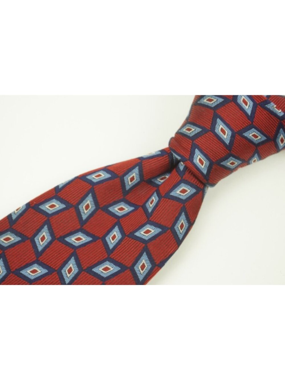 Turnbull & Asser Garnet Red Baby Blue Navy Geometric 100% Silk Tie